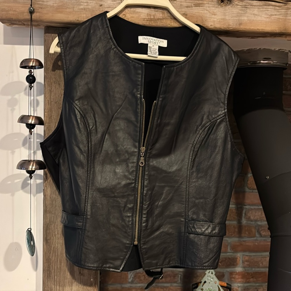 Innovation Sport Womens Vest W/ Tie Black 100% Leather Motorcycle Sz 16 vintage